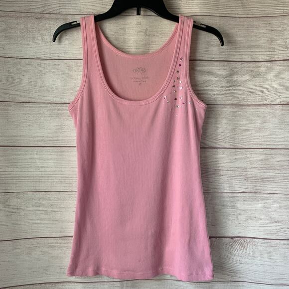 Vintage Victoria's Secret Pink Ribbed Tank Top with Sequins Front Shoulder M - Picture 1 of 13